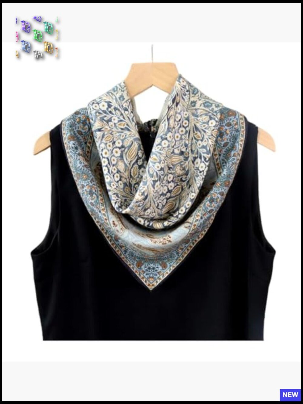 Square Silk Wool Blend Scarf Lightweight Printed Wrap - Picture 5 of 7